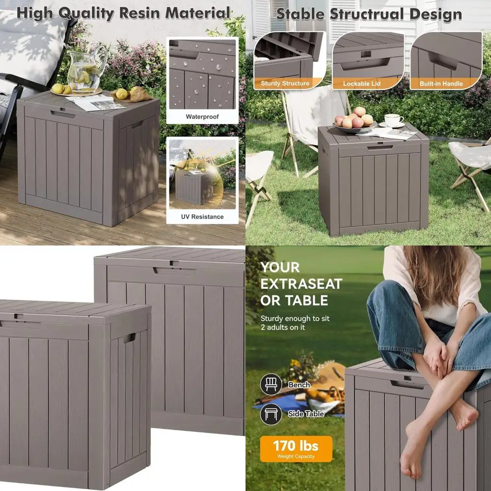 

Waterproof Outdoor Storage Box - 31 Gallon Deck Box with Lockable Lid for Patio, Pool, Garden Supplies
