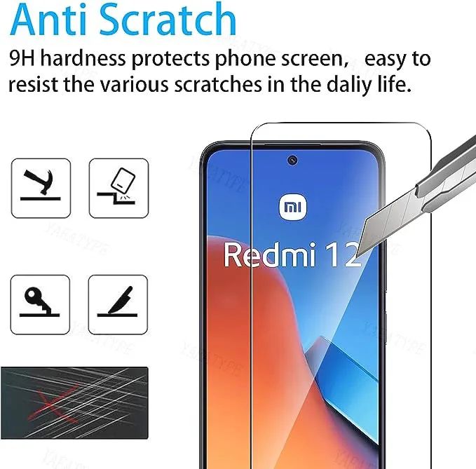 HD Tempered Glass for Xiaomi Redmi 12 6.79 Inch 9H Clear Screen Protector for Redmi 12 2.5D Protective Front Film