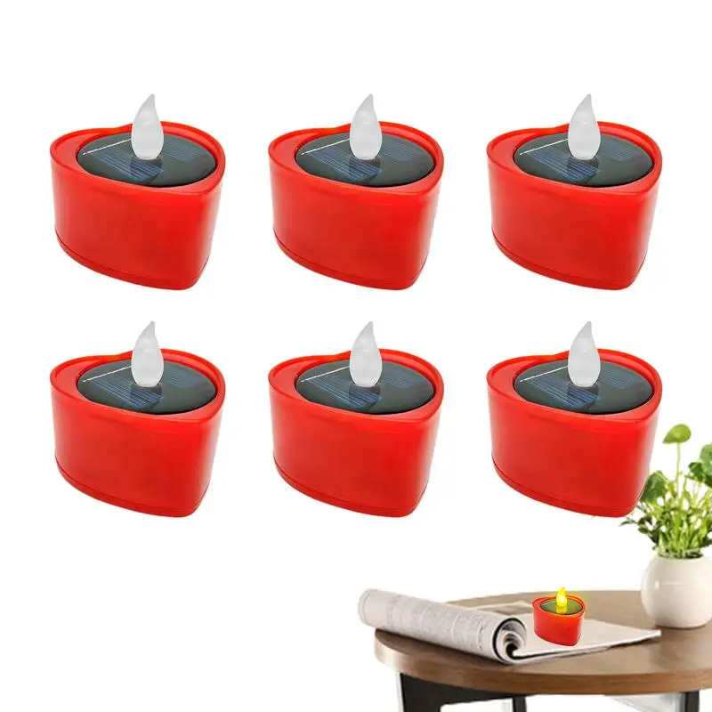 

6pcs Romantic Decorative Solar Lights Solar Candle Light Outdoor Waterproof LED Flameless Heart Shape Candles Lights Solar Lamps