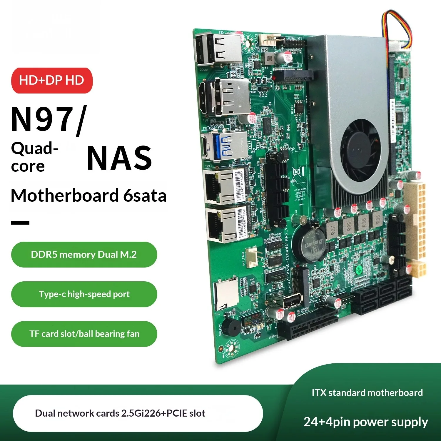 

6*SATA M.2 Slot Alder Lake N97 1264-NAS Motherboard ITX Home Processor DDR5 2*Intel I226 2.5G LAN DP HD Low Power Mainboard