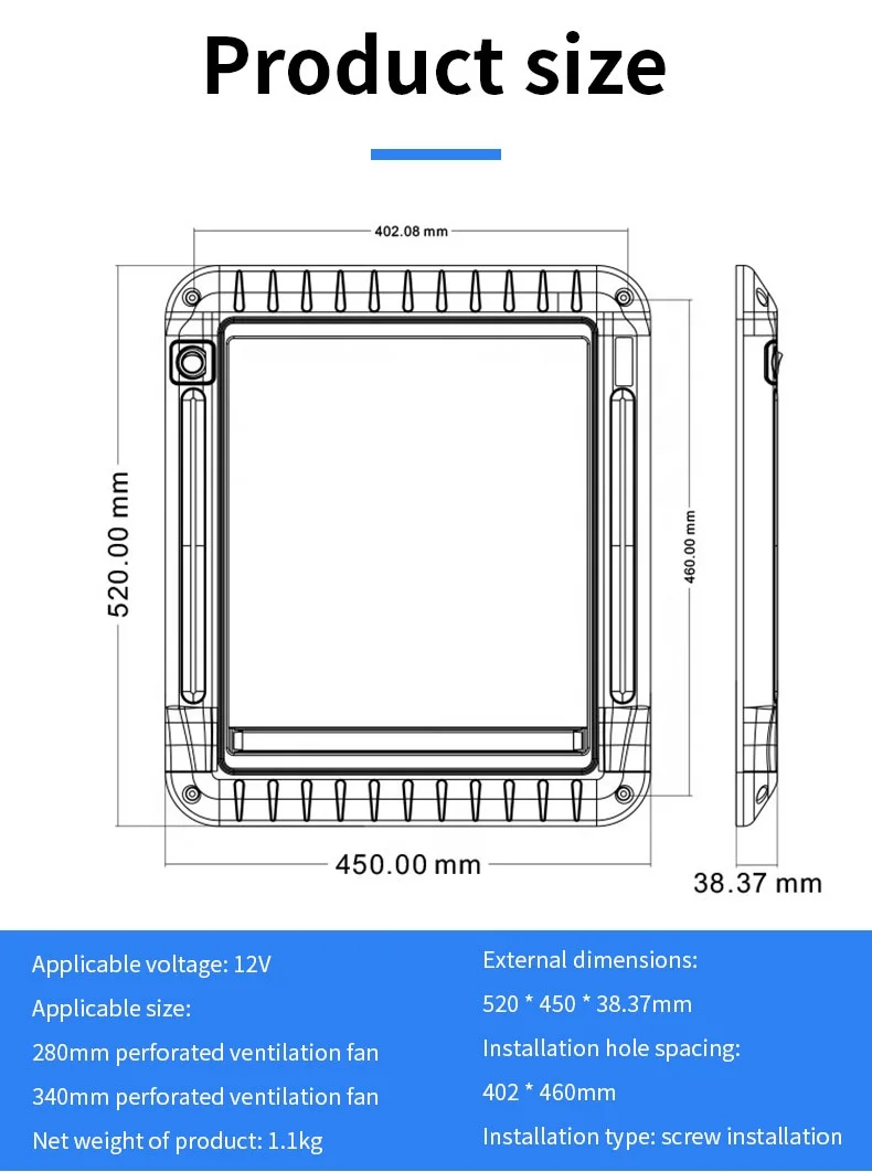 مظلة مروحة عادم OEM 12 فولت لجميع أجهزة التهوية مقاس 11 بوصة و14 بوصة مع أجزاء وملحقات أضواء الظل RV