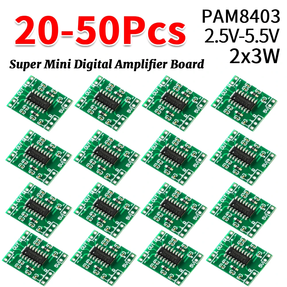 

20/30/50Pcs PAM8403 Super Mini Power Amplifier Board Module 2.5V-5.5V 2 Channels Class D Stereo Audio AMP Board USB Power Supply