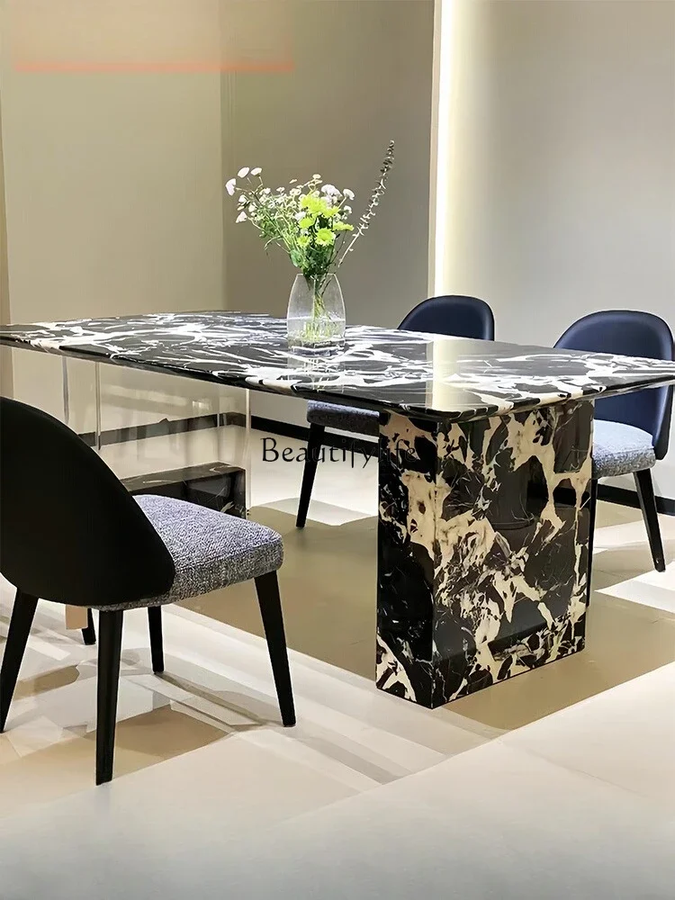 

02 black marble dining table Italian minimalist rectangular dining table