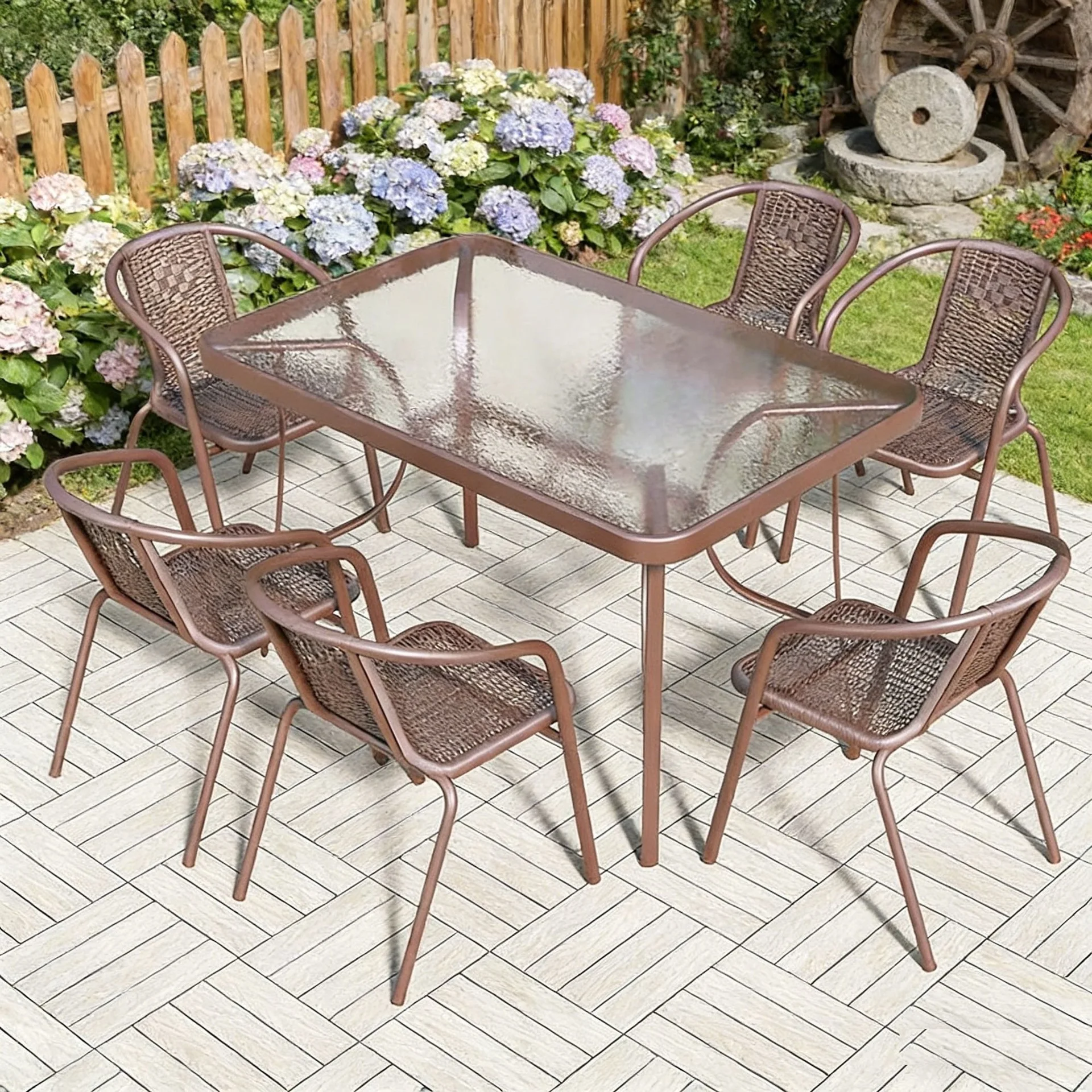 Dining table and chair set: garden villa dining table, glass dining table, sunshade umbrella, balcony outdoor