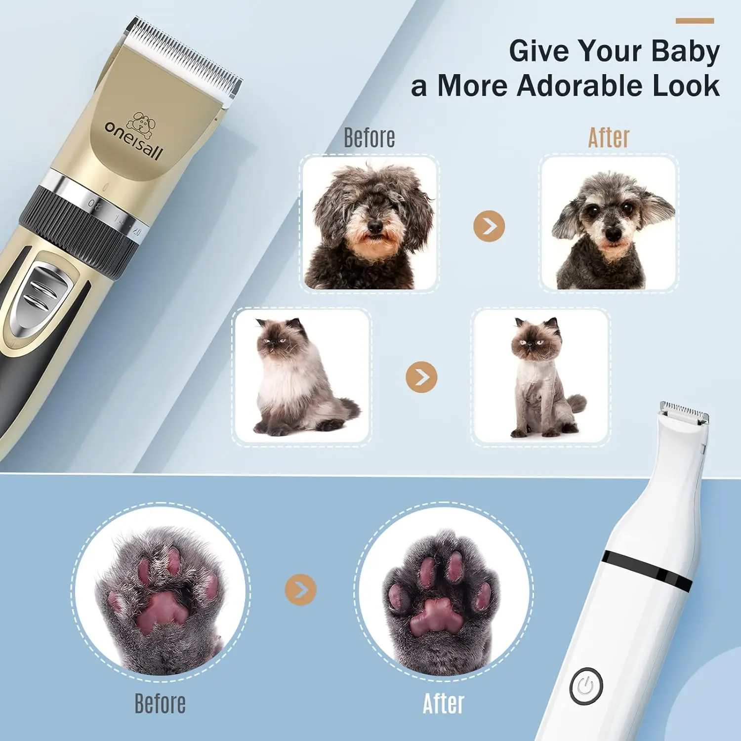 Dog Clippers and Dog Paw Trimmer Kit 2 in 1 Low Noise Cordless Dog Clippers for Grooming Pet Hair Trimmers for Small