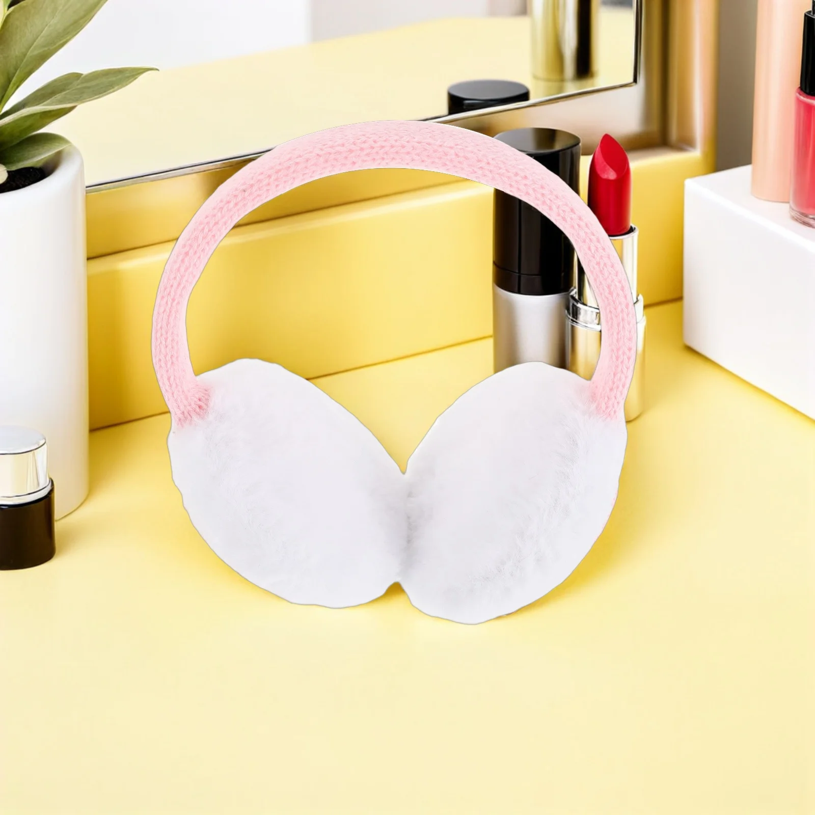 يفشل الأذن الدافئة للنساء أغطية الأذن الشتوية الناعمة مريحة فروي الداخلية خفيفة الوزن عقال الطقس البارد غطاء للأذنين لطيف الوردي #3