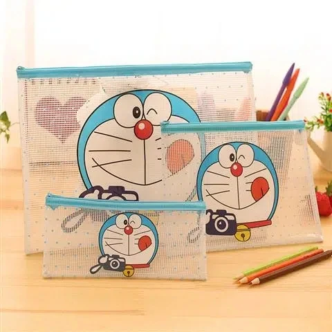 

Doraemon cartoon document storage bag grid zipper Office file bag pen case document storage bag