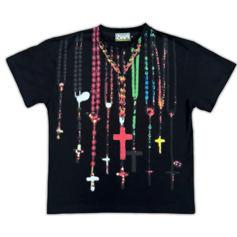 

Американская негабаритная мультяшная вышивка с короткими рукавами, модная рубашка в стиле Харадзюку, свободная универсальная мужская футболка в стиле ретро