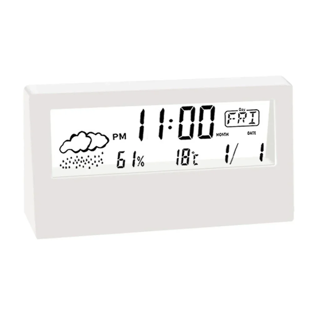 Temperature Weather Alarm Clock Office School Weather White Black Home Humidity Indoor Temperature 13*3*7cm 1PCS 9.6cm X 3.5cm