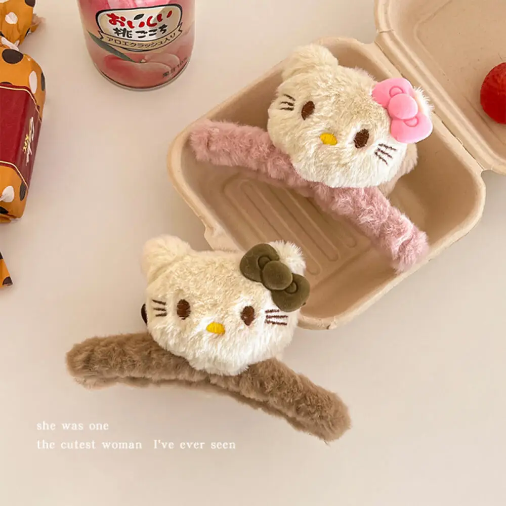 Sanrio Hello Kitty Plush Doll Hair Grab Clip Cartoon Double-sided Kitty Cat Plush Shark Grab Clips Grasping Clip Hair Accessorie