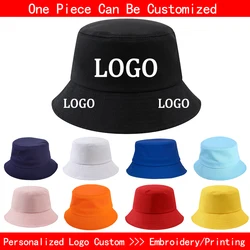 Custom LOGO Design Bucket Hat Women Men Embroidered Print Logo Summer Casual Fishermen Cap Brim Kpop Panama Bob Bucket Gorros