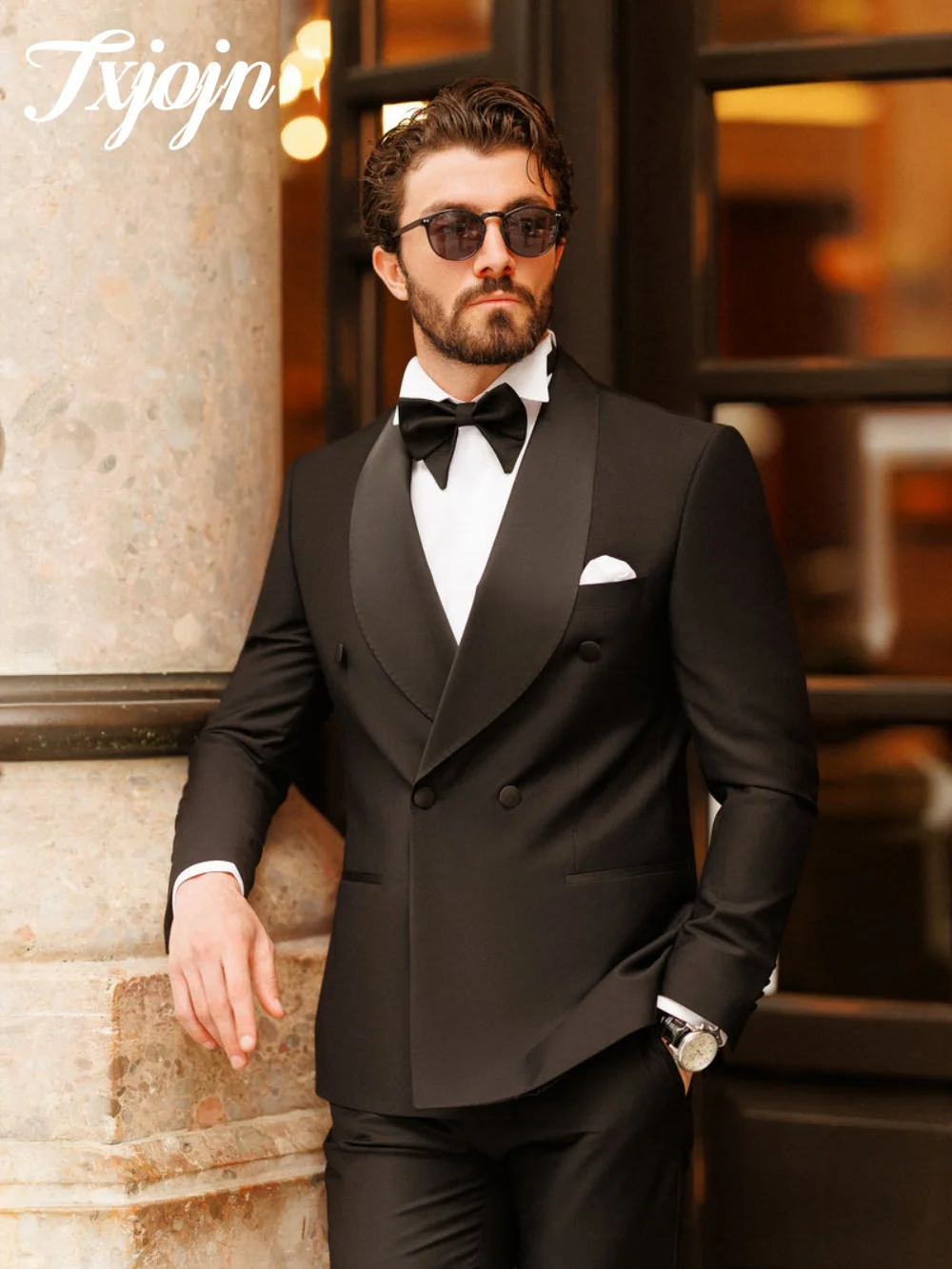 High Quality Men Suit Set 3 PCS Classic Shawl Lapel Men Formal Double Breasted Office Suit Men For Groom Wedding Suit Customized