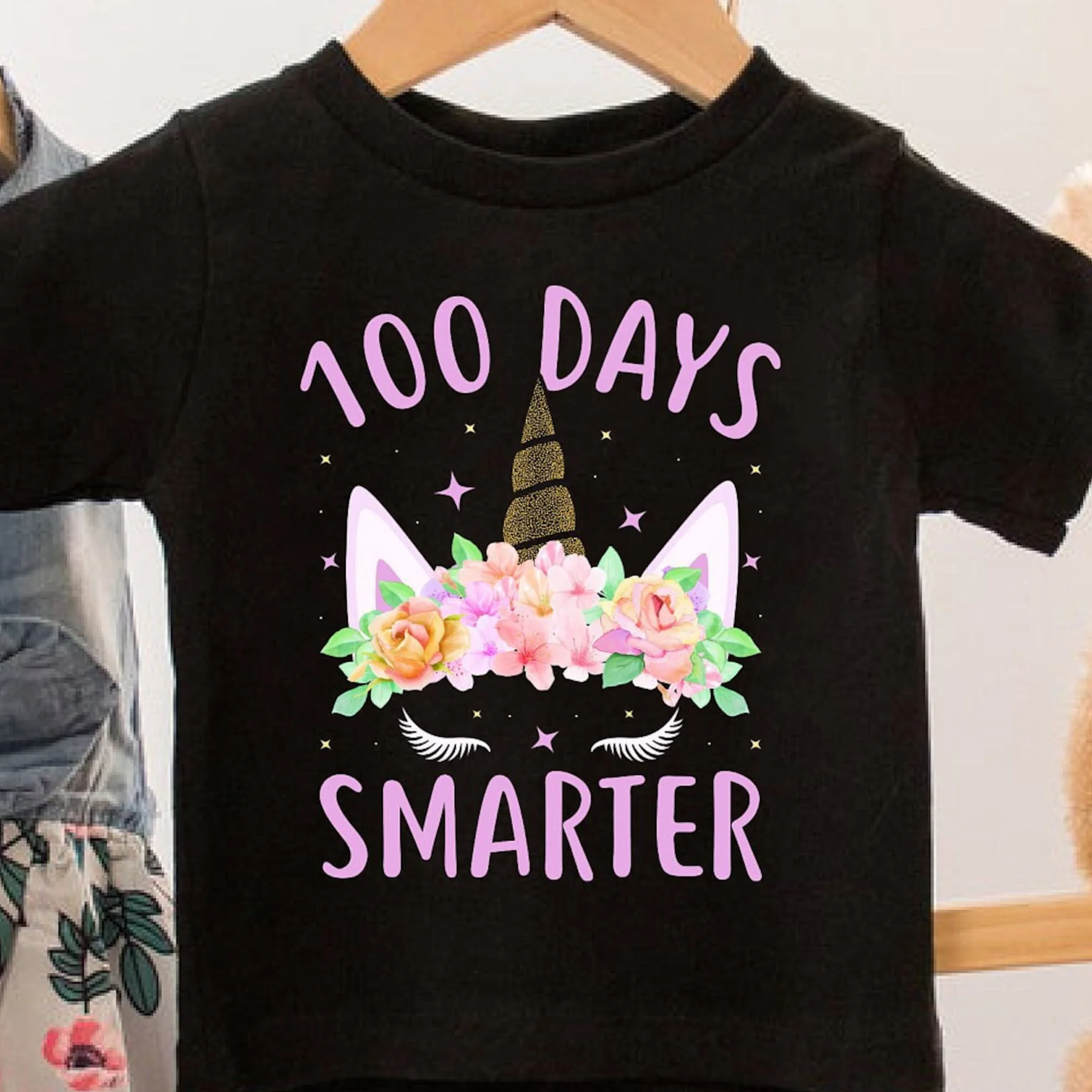 100 Days Smarter T-Shirt, Smart Unicorn Shirt, Happy 100 Days Shirt, Kindergarten Shirt, 100 days Girl Toddler Shirt