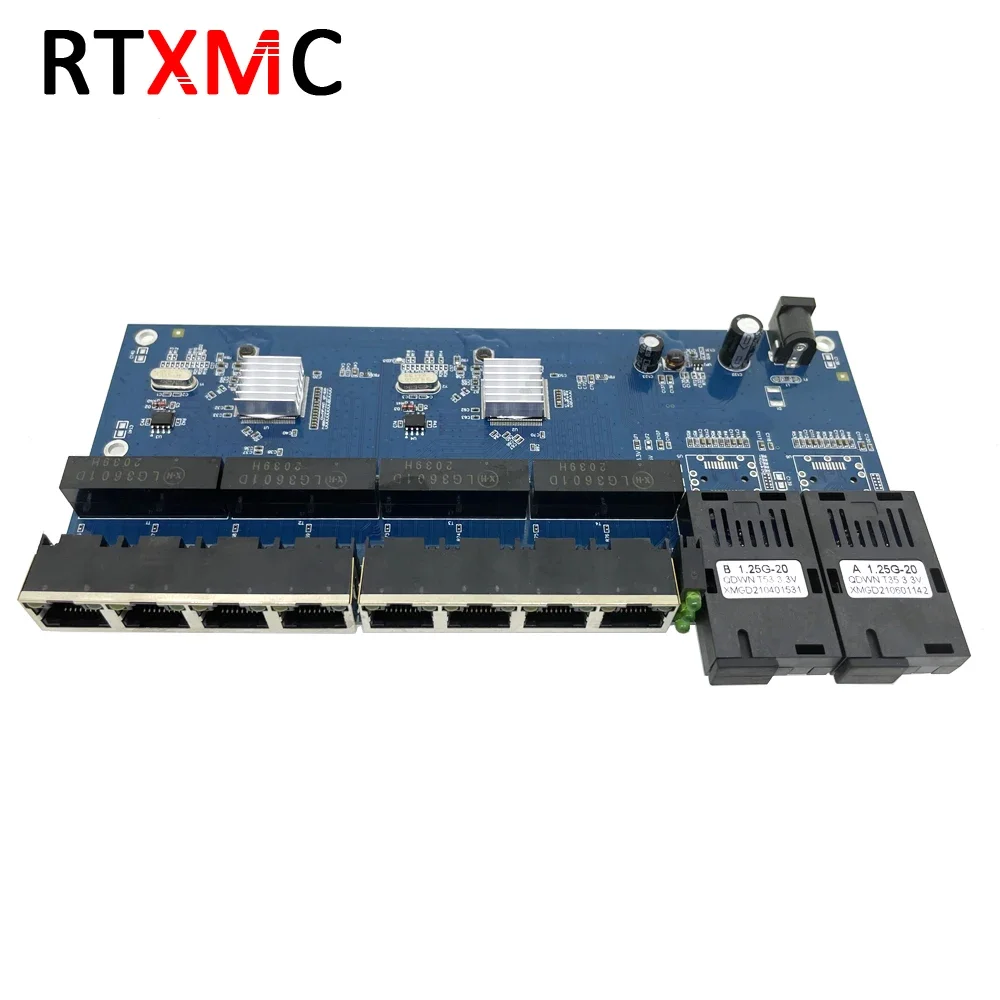 10/100/1000M Gigabit Ethernet switch Ethernet Fiber Optical Media Converter Single Mode 8 RJ45 UTP and 2 SC fiber Port Board PCB