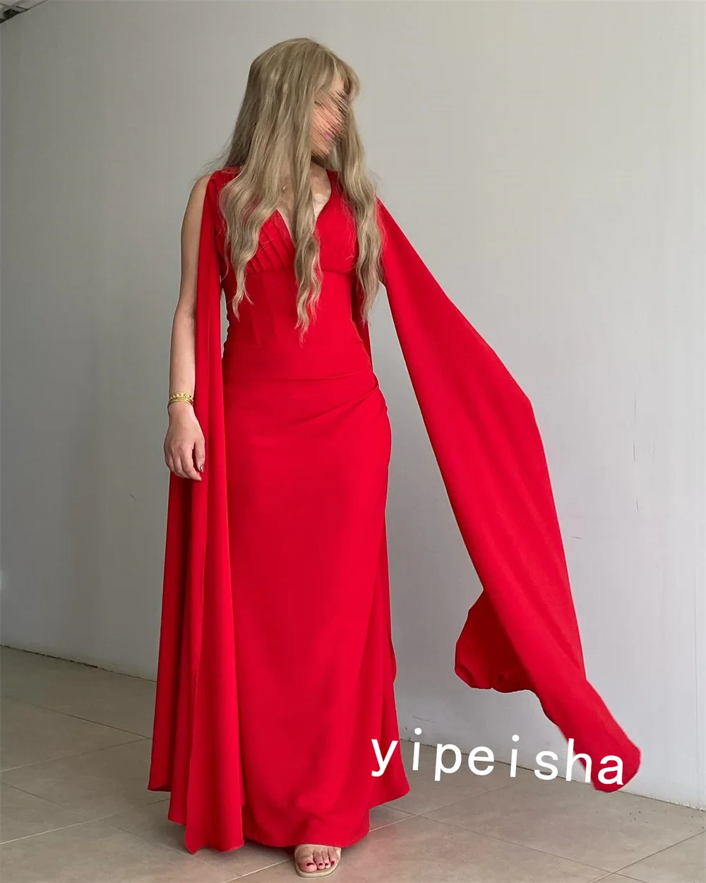 Robe trapèze plissée en mousseline de soie, vêtement pour occasions sur mesure, col en v