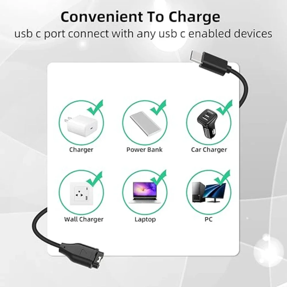For Garmin Fenix 5 5S 5X Plus 6 6S 6X Pro 7 7S 7X Chargers USB-C Charger Smart Watch Charging Cable Replacement Charger 3.3ft image 5