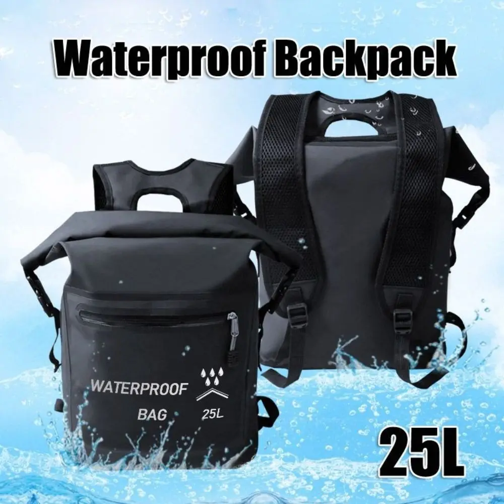 

Zipper Pocket 25L Waterproof Backpack Roll-Top Closure Waterproof Beach Storage Bag Thickened Material Folding Swimming Backpack