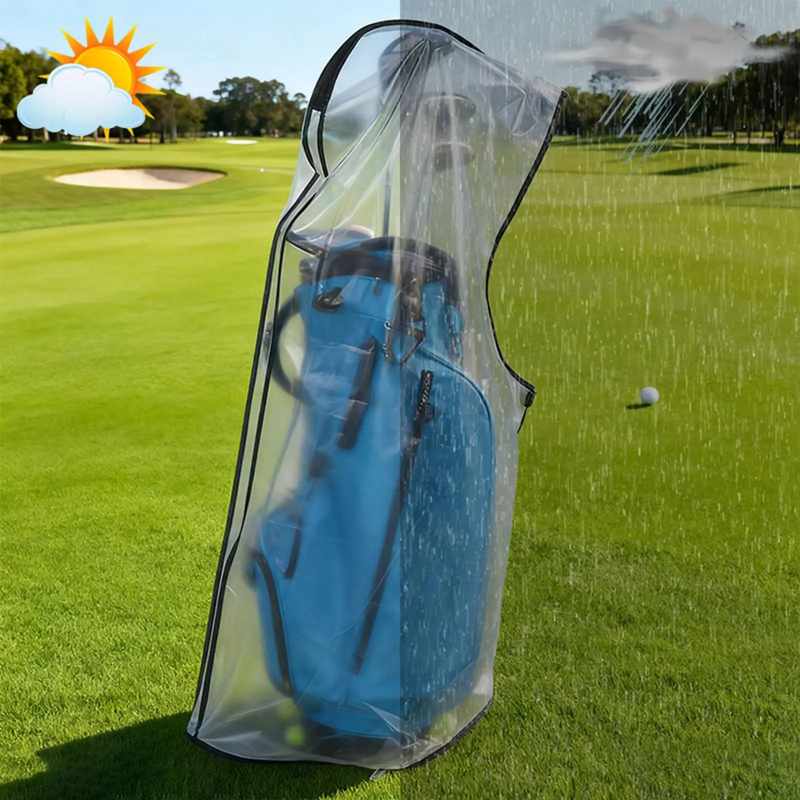 Transparent PVC Golf Cart Bag Rain Cover Waterproof Dust Guard Easy Access Zip Lightweight for Golf Accessories