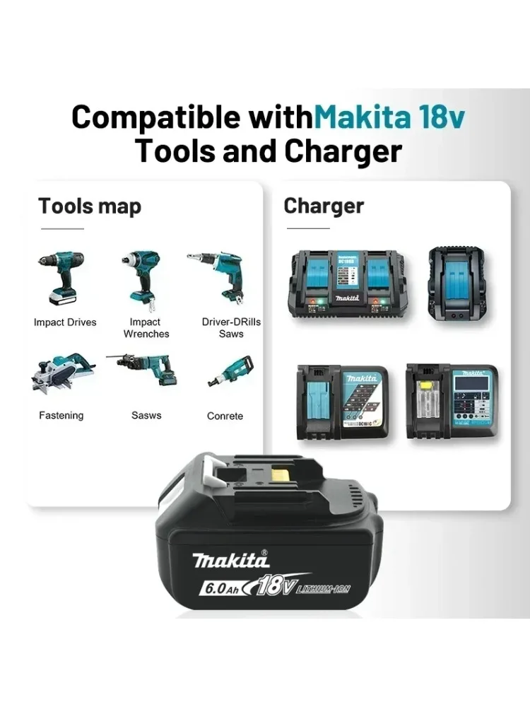 Makita original 18V high-performance 6.0Ah/5.0Ah rechargeable battery, suitable for all Makita 18V power tools DTW700 DDF482