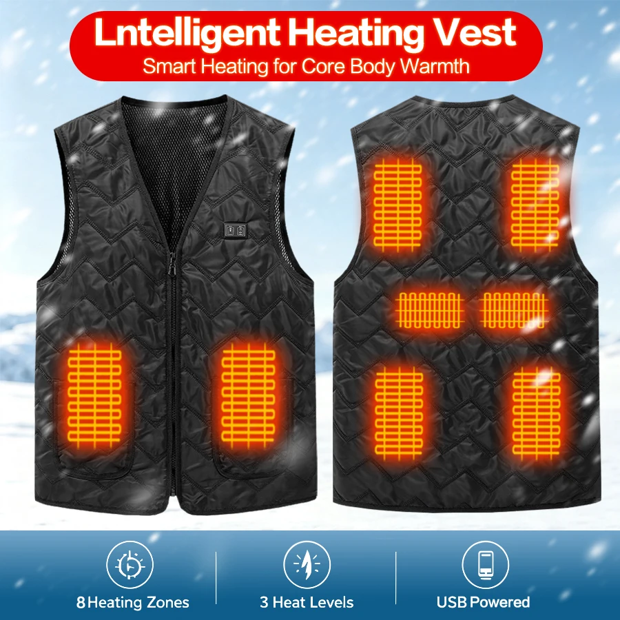 8 Heizzonen USB Elektrisch Beheizte Weste für Männer und Frauen 3-Stufen-Temperaturregelung Unisex Winter Warme Thermoweste für Outdoor-Aktivitäten – Detail 4