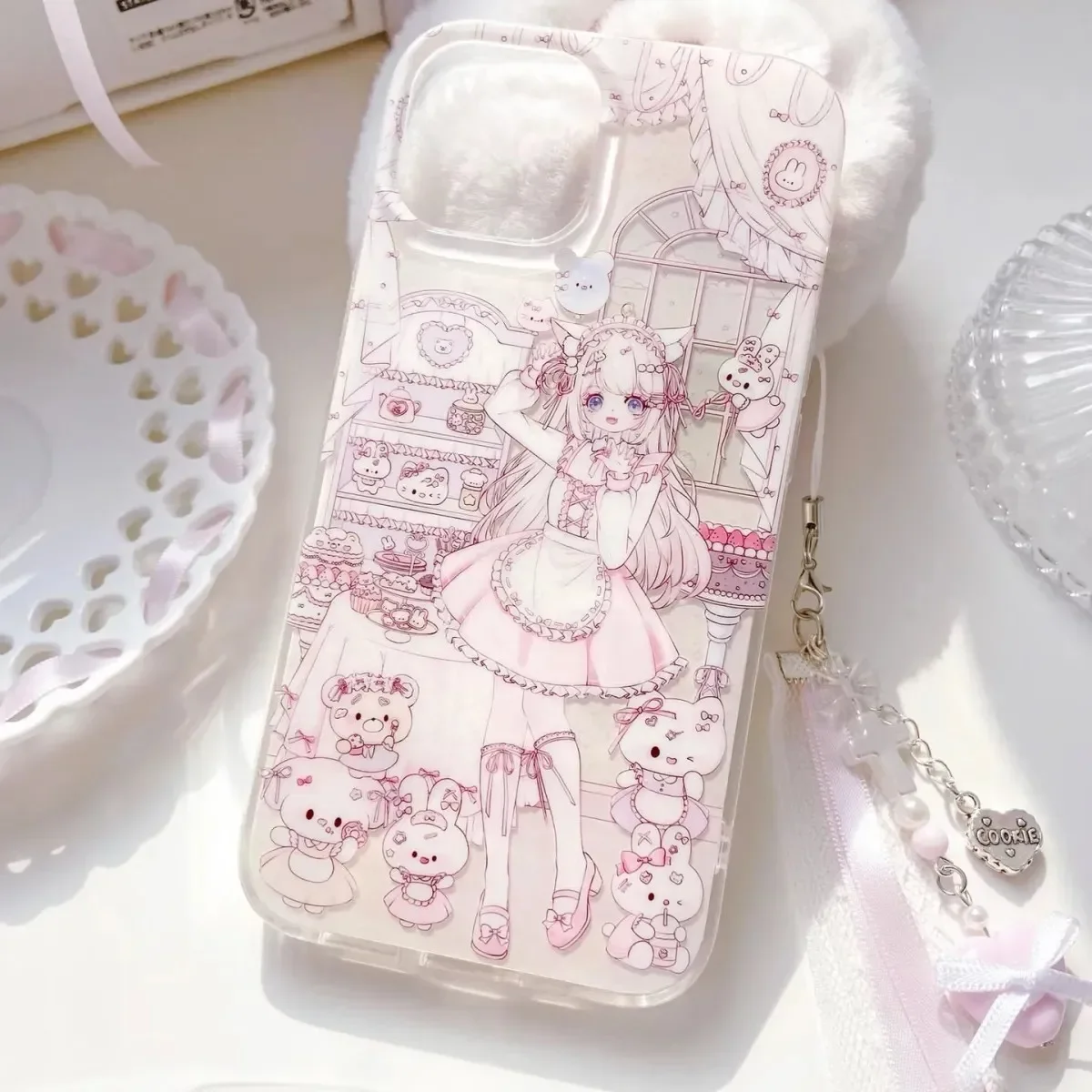 لطيف الوردي الحلو فتاة الدب الصغير حفلة جراب هاتف آيفون 17 الهواء 16 15 14 13 12 11 برو ماكس زائد Y2K المضادة للخدش سقوط Ins