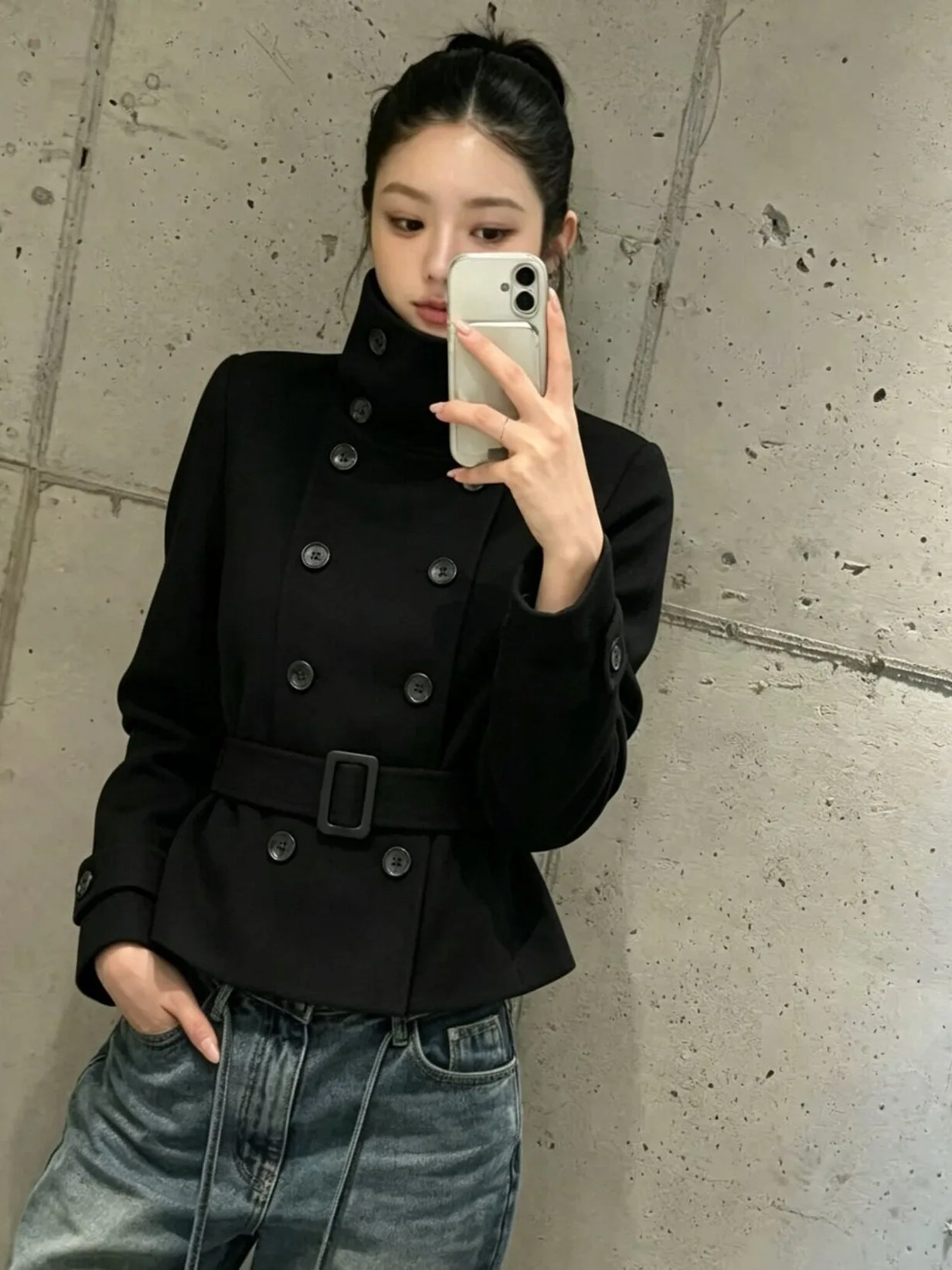 Chic Double-Breasted Suit Jacket Slimming Belt High-End Feel Autumn Winter New Style Korean Style Women's Fashion Outerwear