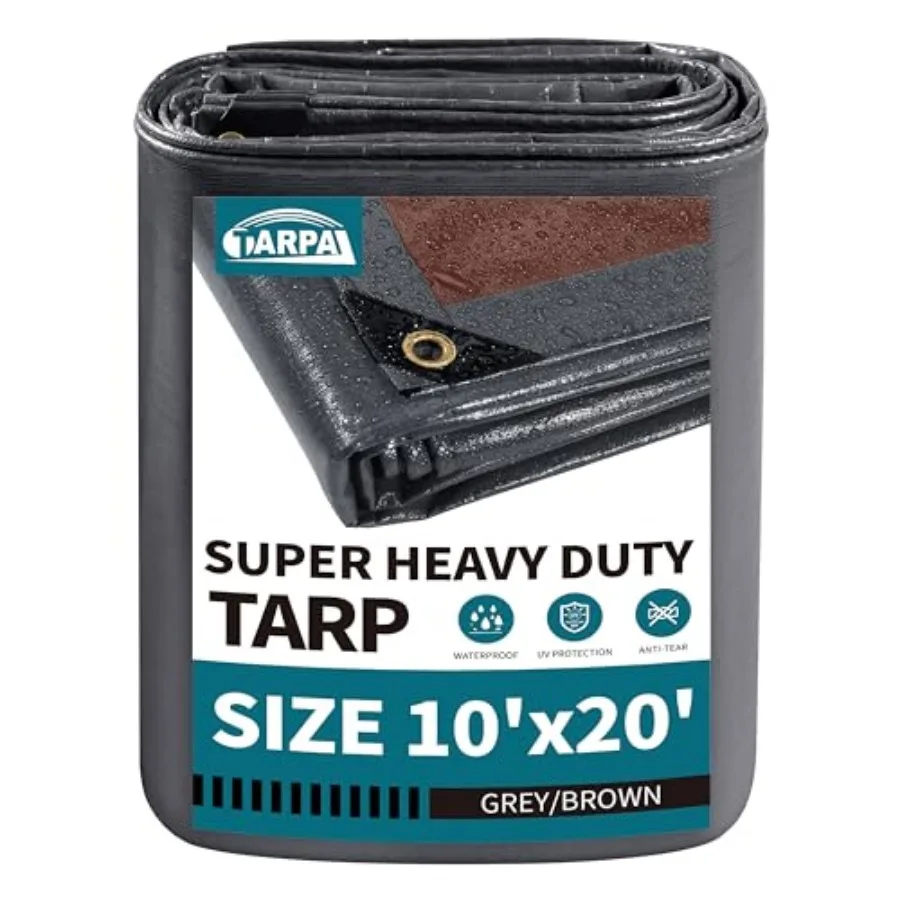

tarp 10x20 Feet Super Heavy Duty Tarps Cover 20mil Waterproof UV Protection Rip and Tear Proof Tarpaulin with Grommets Grey/Bro