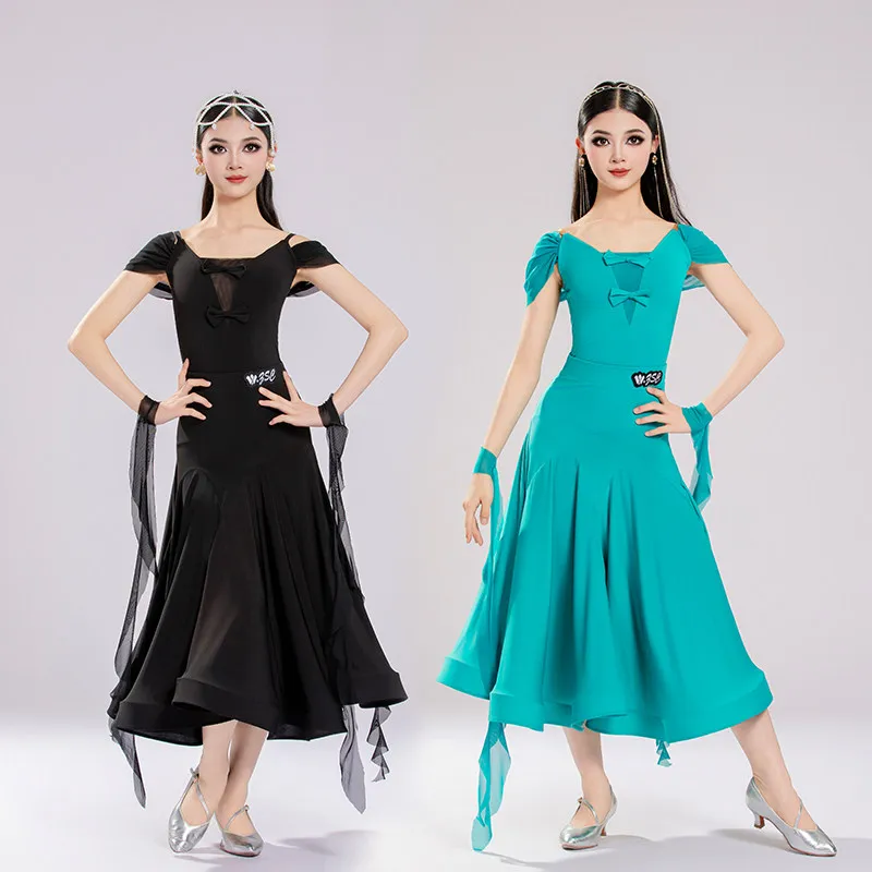 

customized modern dance dress girls' children's waltz big swing skirt performance ballroom dance competition dresses top 2pcs