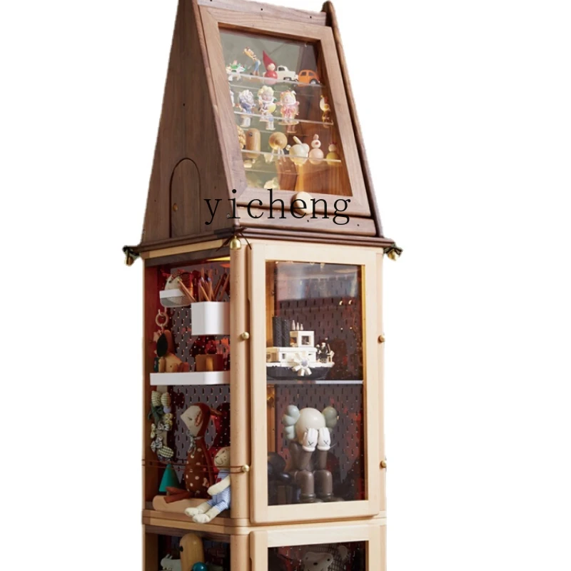 Zk Rotating Hand Cabinet Solid Wood Music Blind Box Corner Shelf High Storage Display Cabinet Bookcase