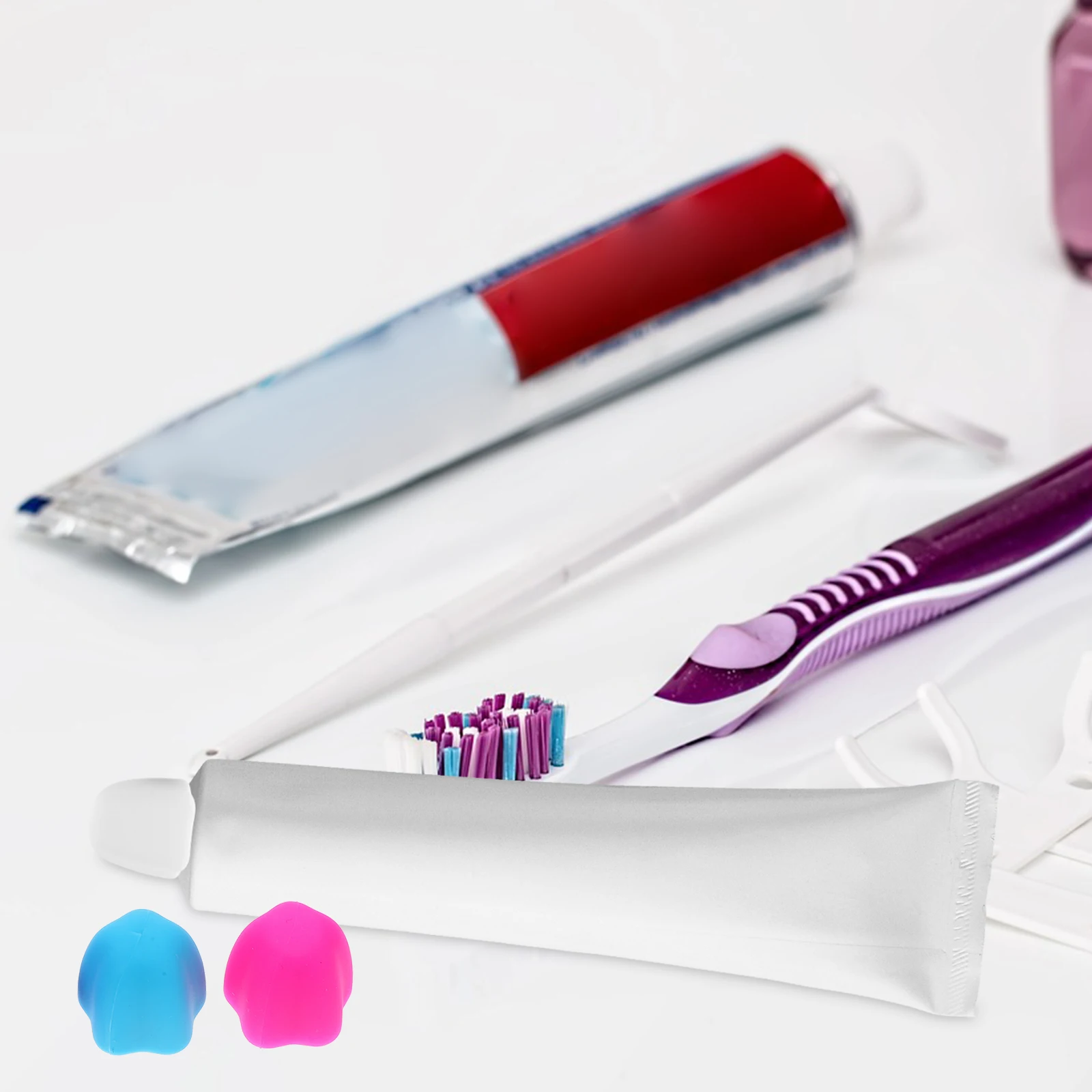 

4pcs Toothpaste Caps Self Sealing Silicone Covers Protective Portable Oral Care Gel Lid Blue Pink Purple White