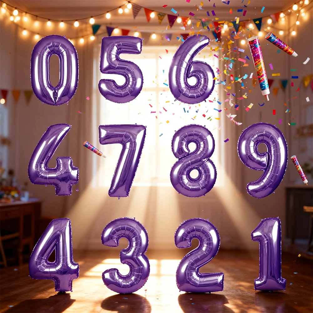 

32/40 Inch Purple Number Balloons Mylar Foil Balloon for Birthday Party Graduations Anniversary Baby Shower Decorations Supplies