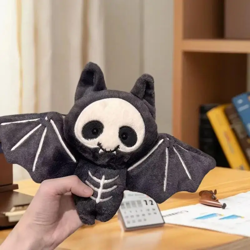 Lindo llavero muñeco de calavera de murciélago relleno, juguete de peluche Kawaii, regalo de Halloween, colgante de bolso, decoración de mochila