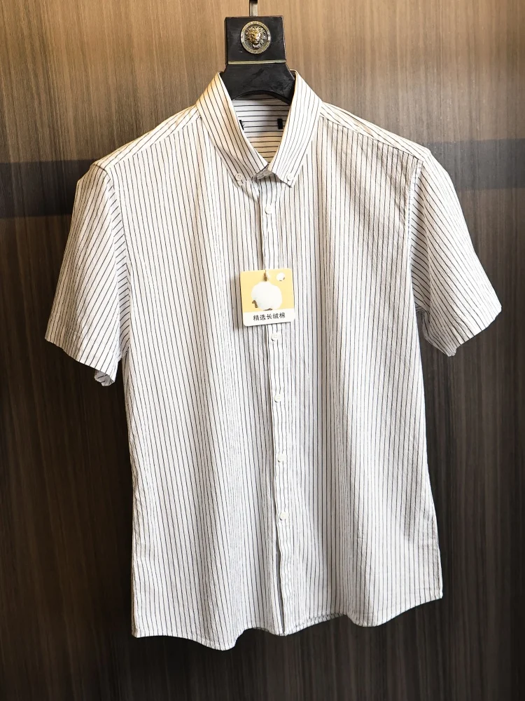

Men's Summer Business Shirt Textured Stripe Long Pile Cotton Breathable Short Sleeve Standard Fit Fashion Urban Style Casual ...