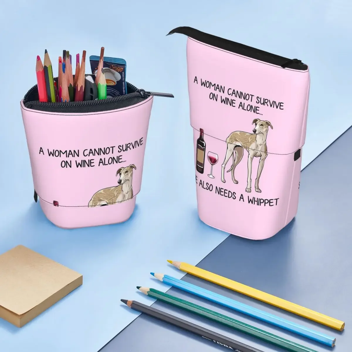 

Whippet Dog And Wine Funny Gift For Dog Mom Reversible Pencil Case for Students School Pen Box Pencil Bag Stationery Supplies