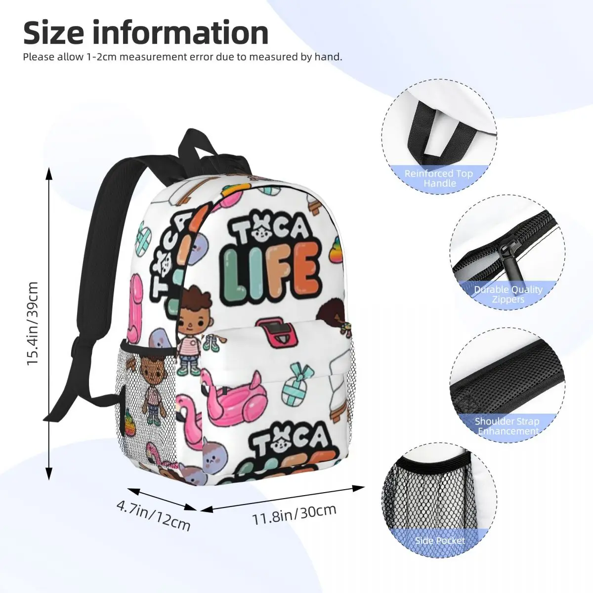 Toca Boca Printed Lightweight Casual Schoolbag For School, Outdoor, Shopping, Office 15inch