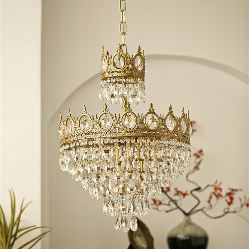 

Modern Luxury Chandelier LED Crystal Vintage French Pendant Light for Living Bedroom Golden Crown Lamp Indoor Lighting