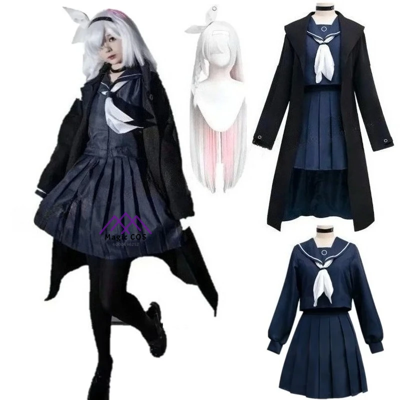 

Prana Cosplay Anime Blue Archive Costume A.R.O.N.A Women Girl Blue Dress Wig Jk Suits Black Trench Role Play Halloween Outfit