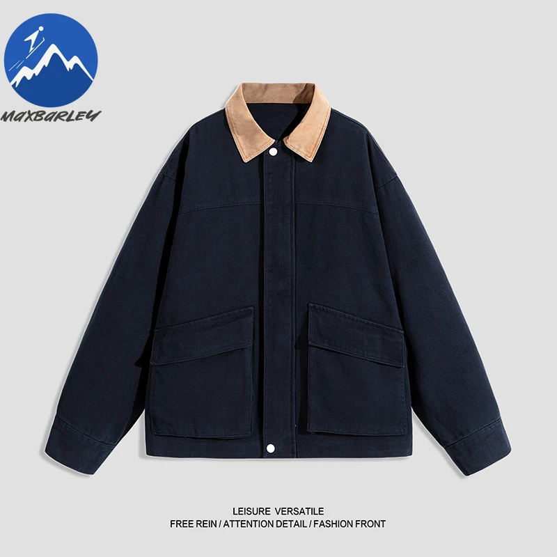 Maxbarley Men Bomber Jacket Windbreakers Zipper Cotton Coat Man Loose American Style Vintage Cargo Outwear 2025 Autumn Clothing