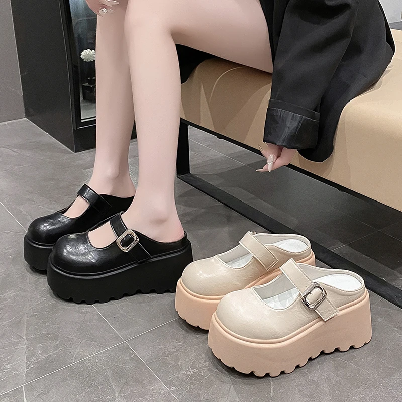 

2026 Female Slippers on Sale Mary Janes Women's High Heels Platform Shallow Office Pumps Women Buckle Strap Wedges Shoes Ladies