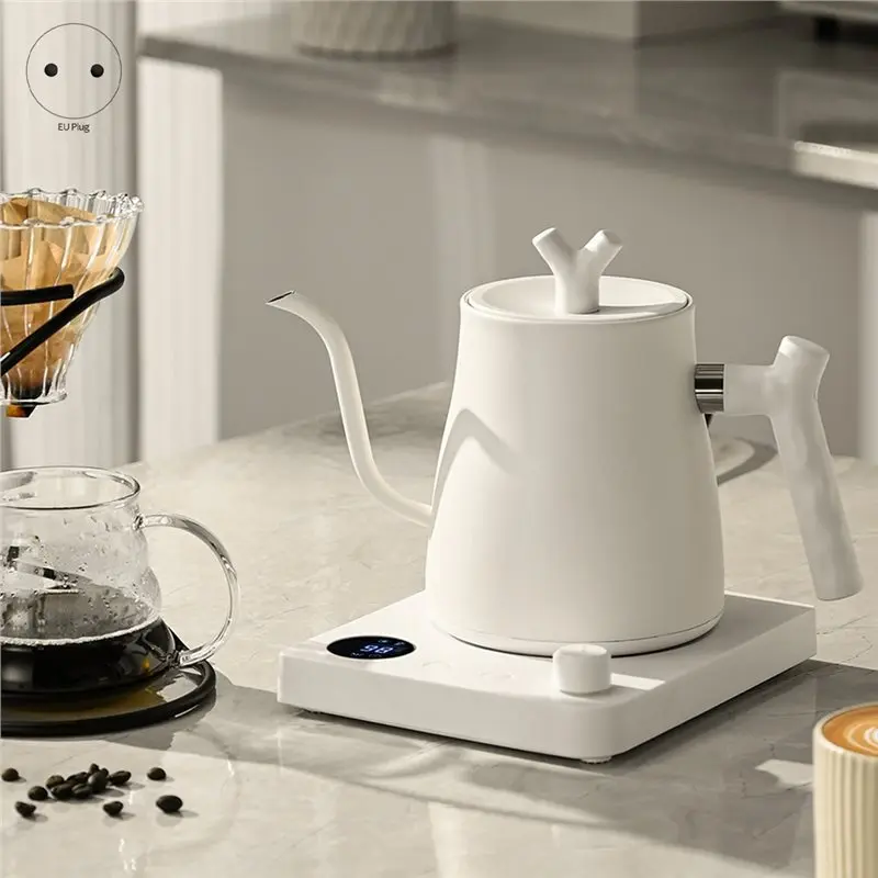 N09R-For Tea Coffee Pot Electric Gooseneck Kettle 1000Ml 304 Stainless Steel Intelligent Temperature Control LED Display EU Plug