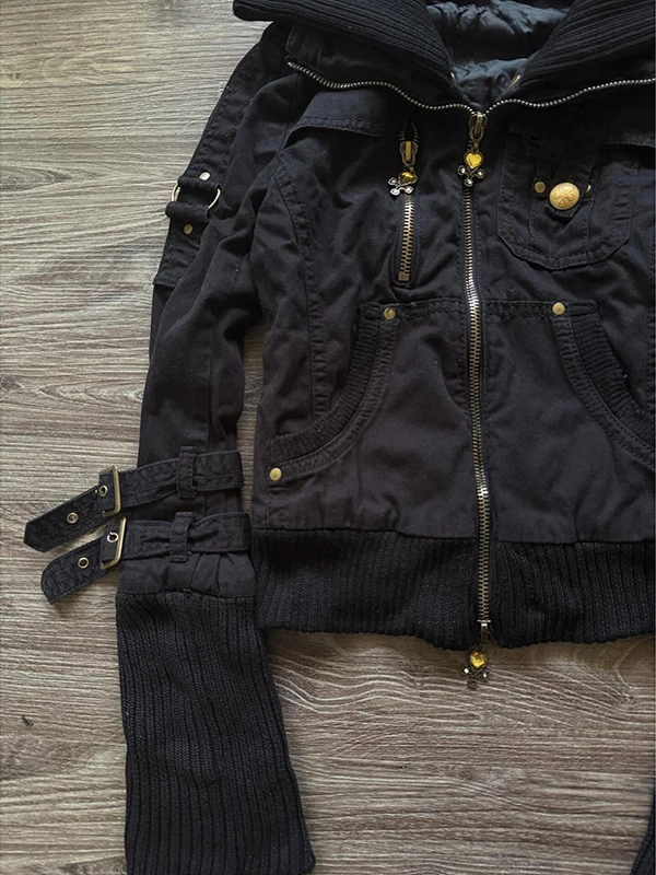 Original Bla BaoYao chica ropa de trabajo motocicleta Jaet prendas de vestir exteriores mujer Otoño Invierno Vintage Retro Top moda cierre de cremallera...