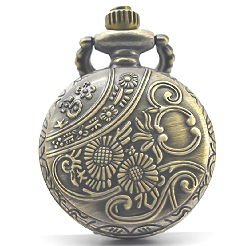 Kleine Vintage Bronze Steampunk Zahnrad Geschnitzte Quarz-Taschenuhr mit Halskette, Anhänger-Uhr, Kette für Männer und Frauen, Geschenk – Detail 8