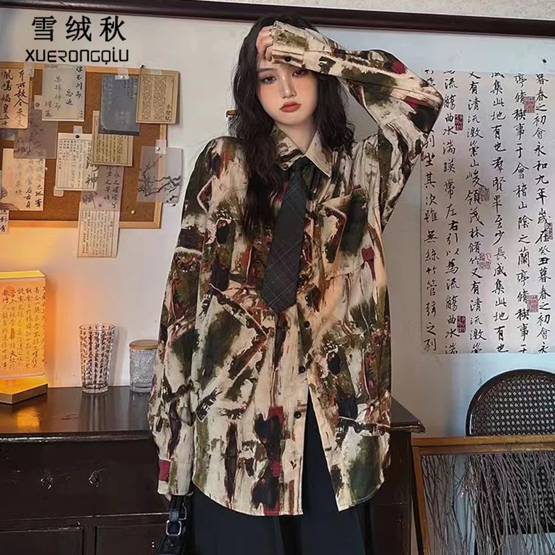 

Long Sleeve Shirts Womens Satin Lace-Up Button Down Tops Slim Fit Gothic Emo Aesthetic Harajuku Chic Party Clubwear Spring