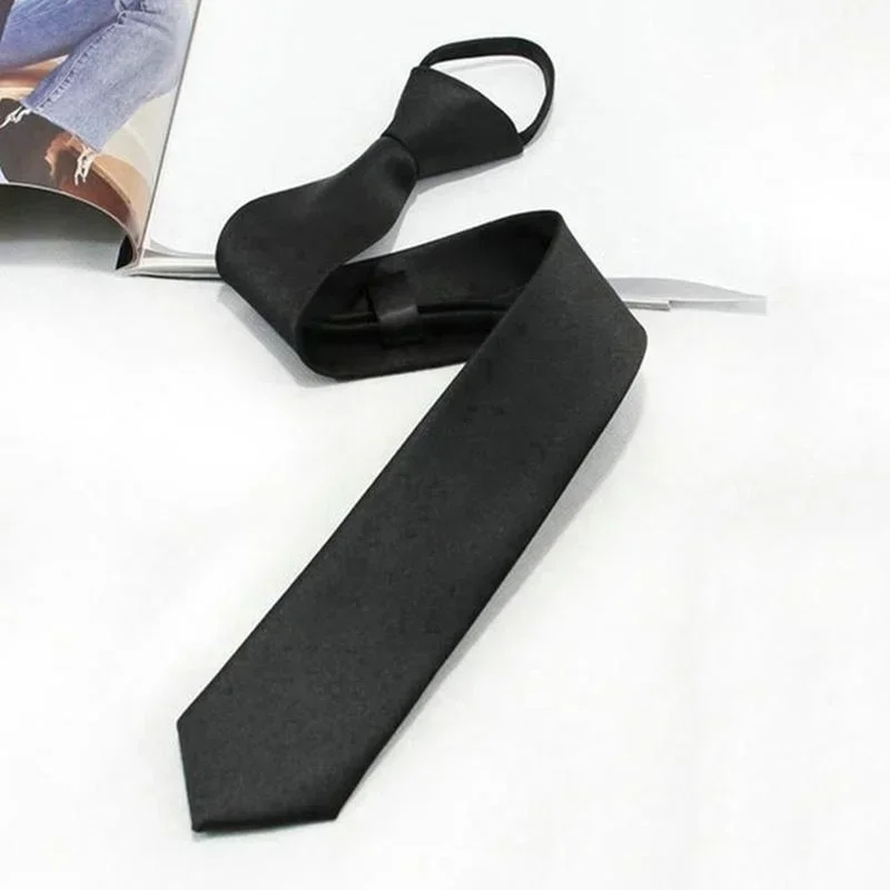 Black Simple Clip on Tie Security Tie Doorman Steward Matte Black Funeral Tie for Men Women Students