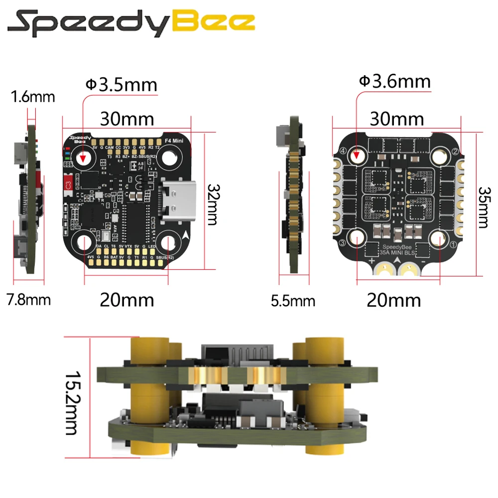 SpeedyBee F405 Mini BLS 35A 20x20 Stack. F405 30x30 Mini kontroler lotu, 35A BLHeli_S Mini 4-in-1 3-6S ESC dla dron zdalnie sterowany FPV