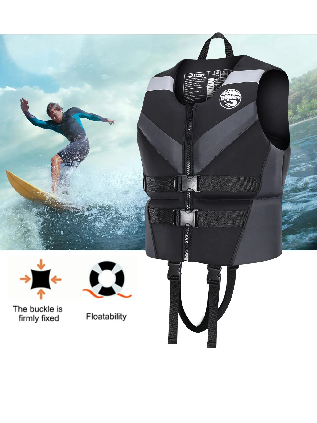 

Scubadonkey Life Jacket Professional Adult High Buoyancy Vest For Drifting Boats, Sea Fishing, Swimming, Snorkeling, And Airship