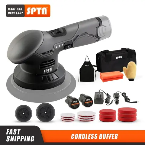 SPTA 무선 버퍼 가변 속도 광택기, 왁싱 도구용 연마 패드 포함, 8mm 오브릿 머신, 12V, 6 인치, 150mm
