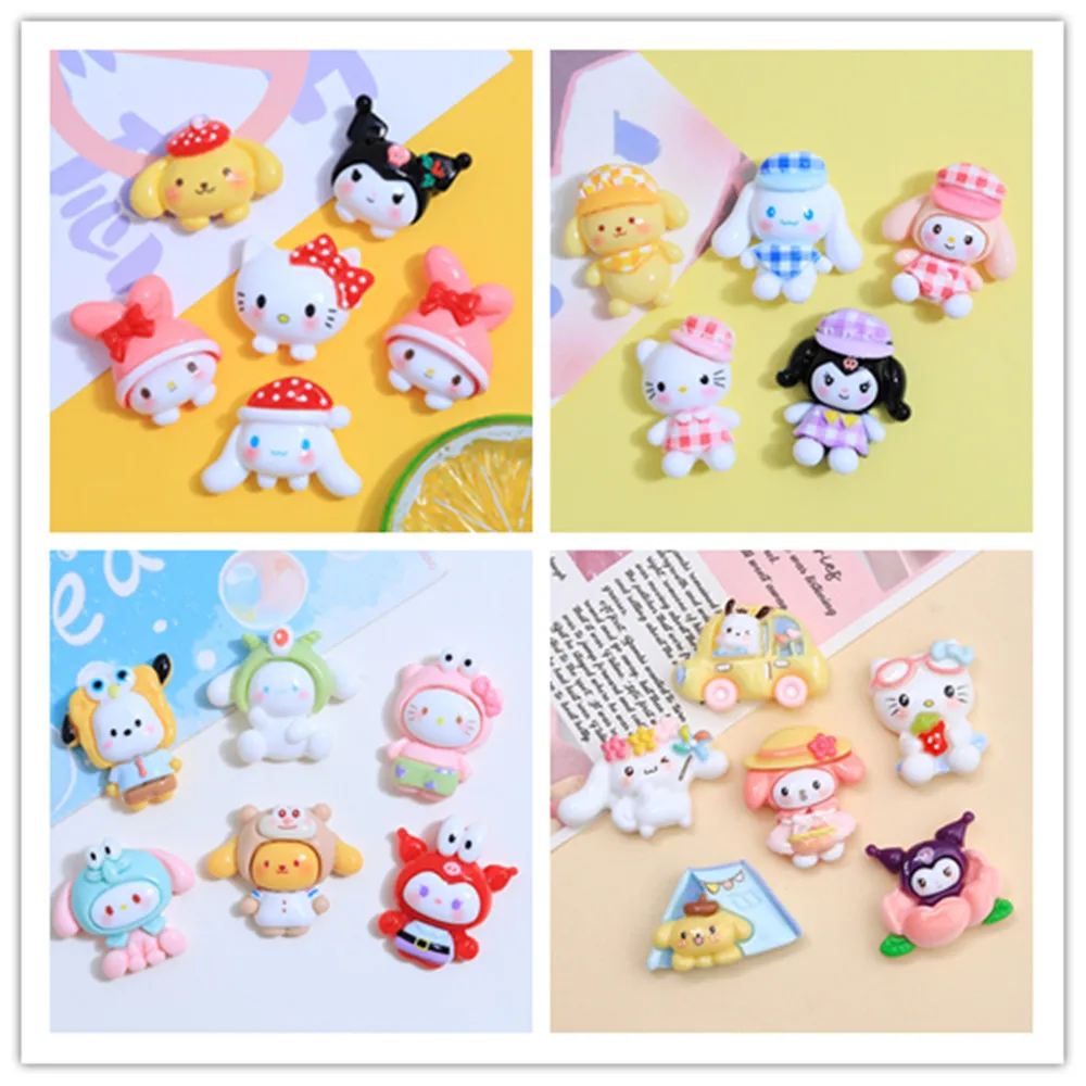 100pcs Resin Cartoon Melody Hello Kitty Head Sanrio DIY Flatback Cabochon Crafts Charm for Scrapbooking Embellishment Accessory