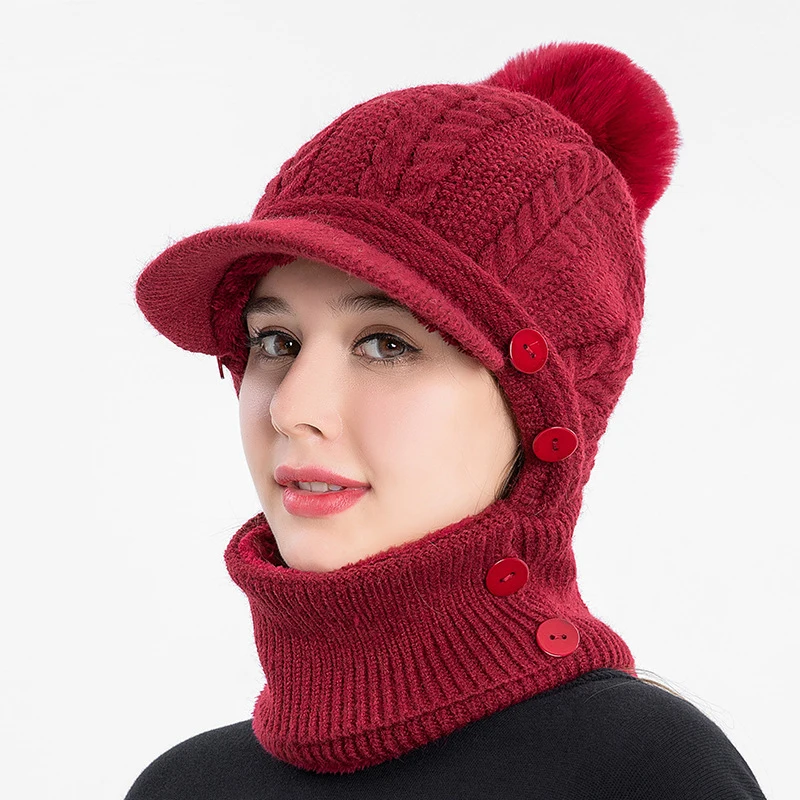 

Warm Knitted Winter Hat with Ear Protection Integrated Scarf Ladies Sweater Style One Piece Neck Warmer Comfortable Woolen Cap