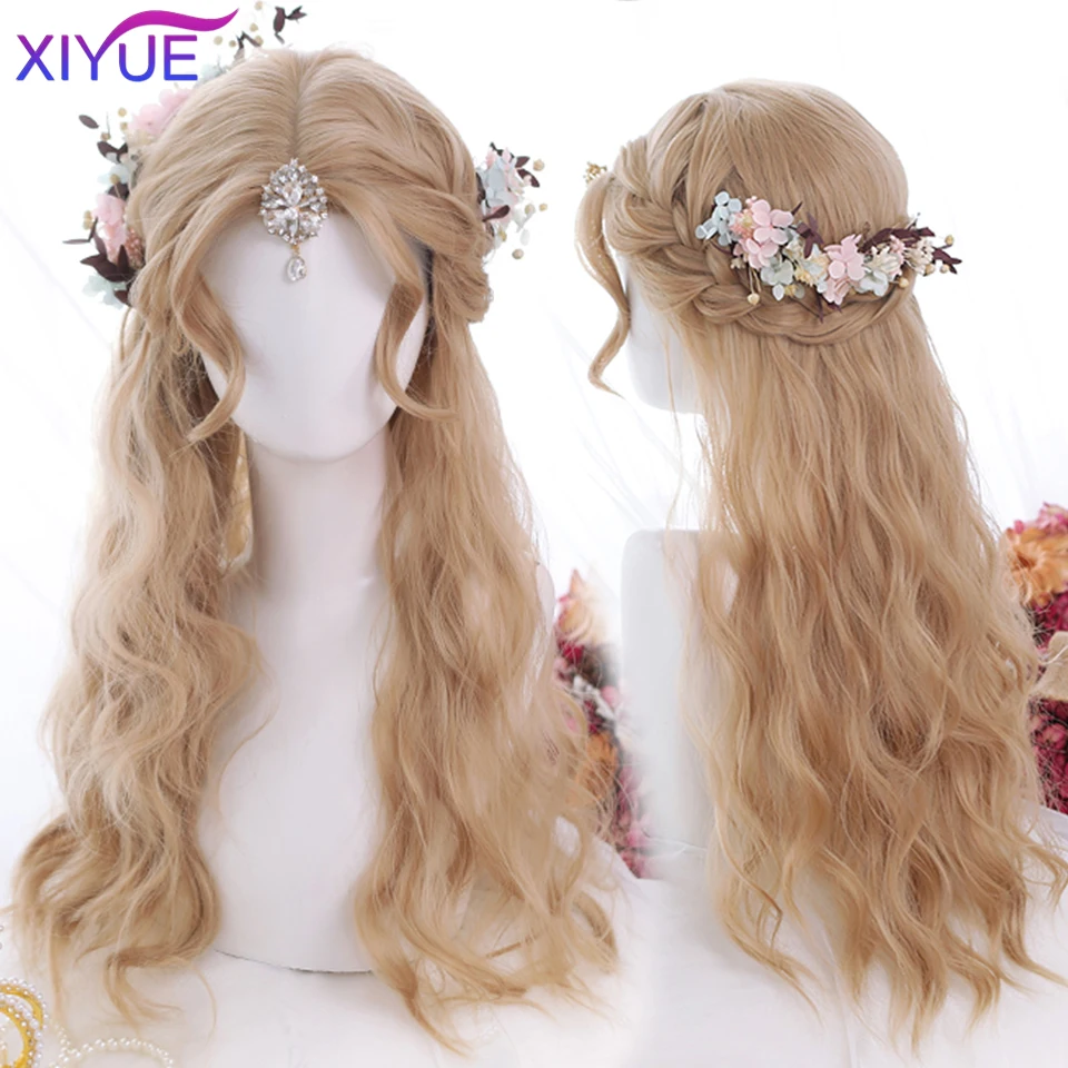 XUTYE Ombre Marrone Biondo Chiaro Platino Ondulato Lungo Parte Centrale Parrucca per Capelli Cosplay Parrucca Sintetica Naturale Resistente al